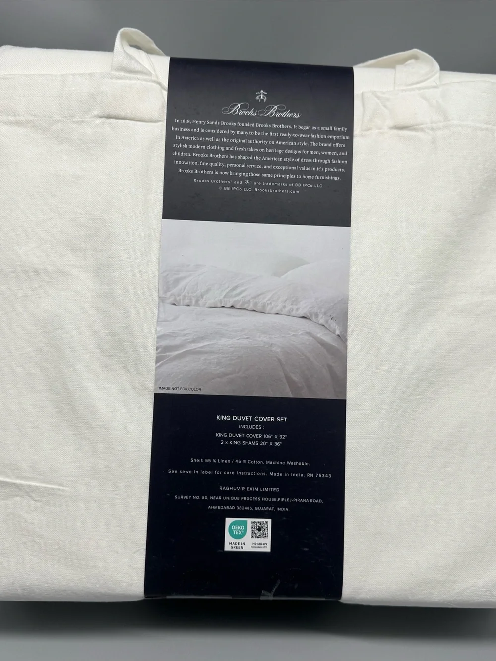 3pc Brooks Brothers White Linen Cotton Blend KING Duvet Sham Set Comfort NEW